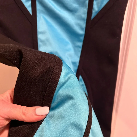 Bebe Melany Mesh Satin Stretch Turquoise Blue and Black Bodycon Pencil Dress XS - Picture 16 of 16